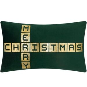 Luxury Green Velvet Pillow Cover With Gold Foil Phrasing “Merry Christmas”